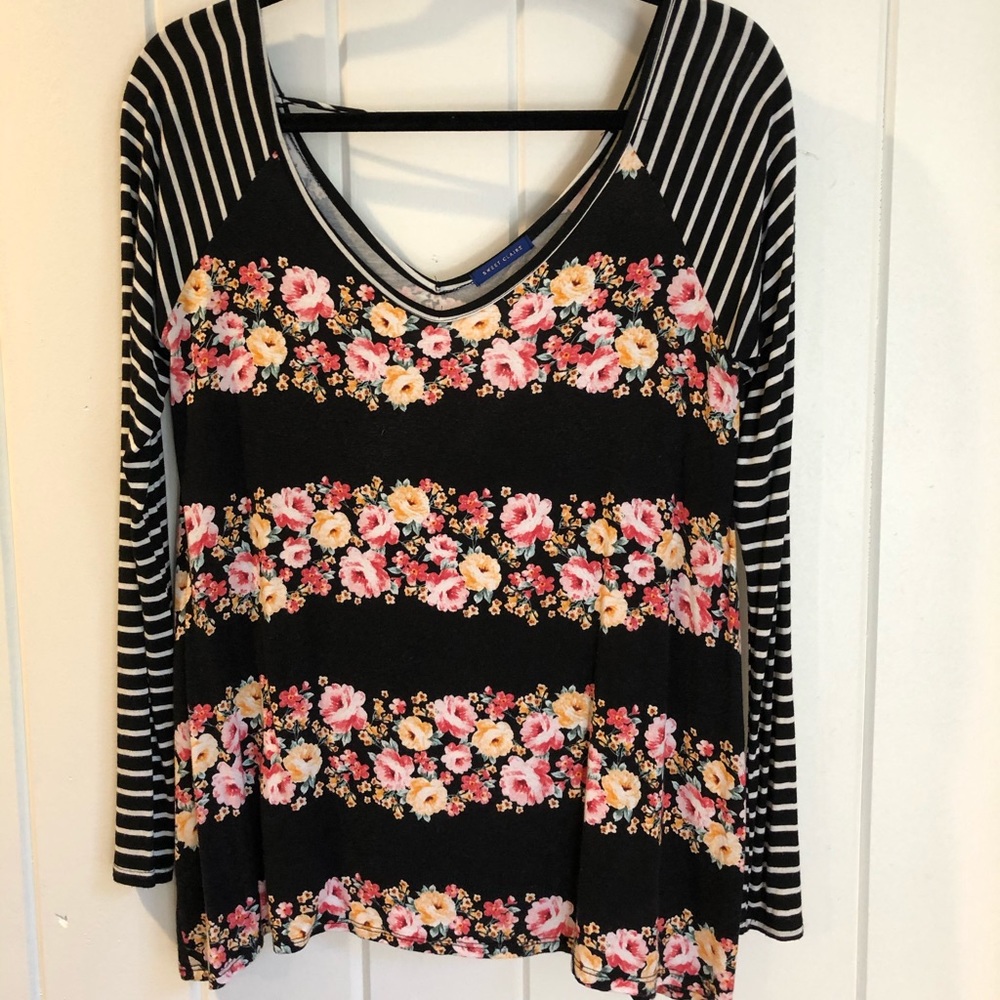 Black and floral stripe top